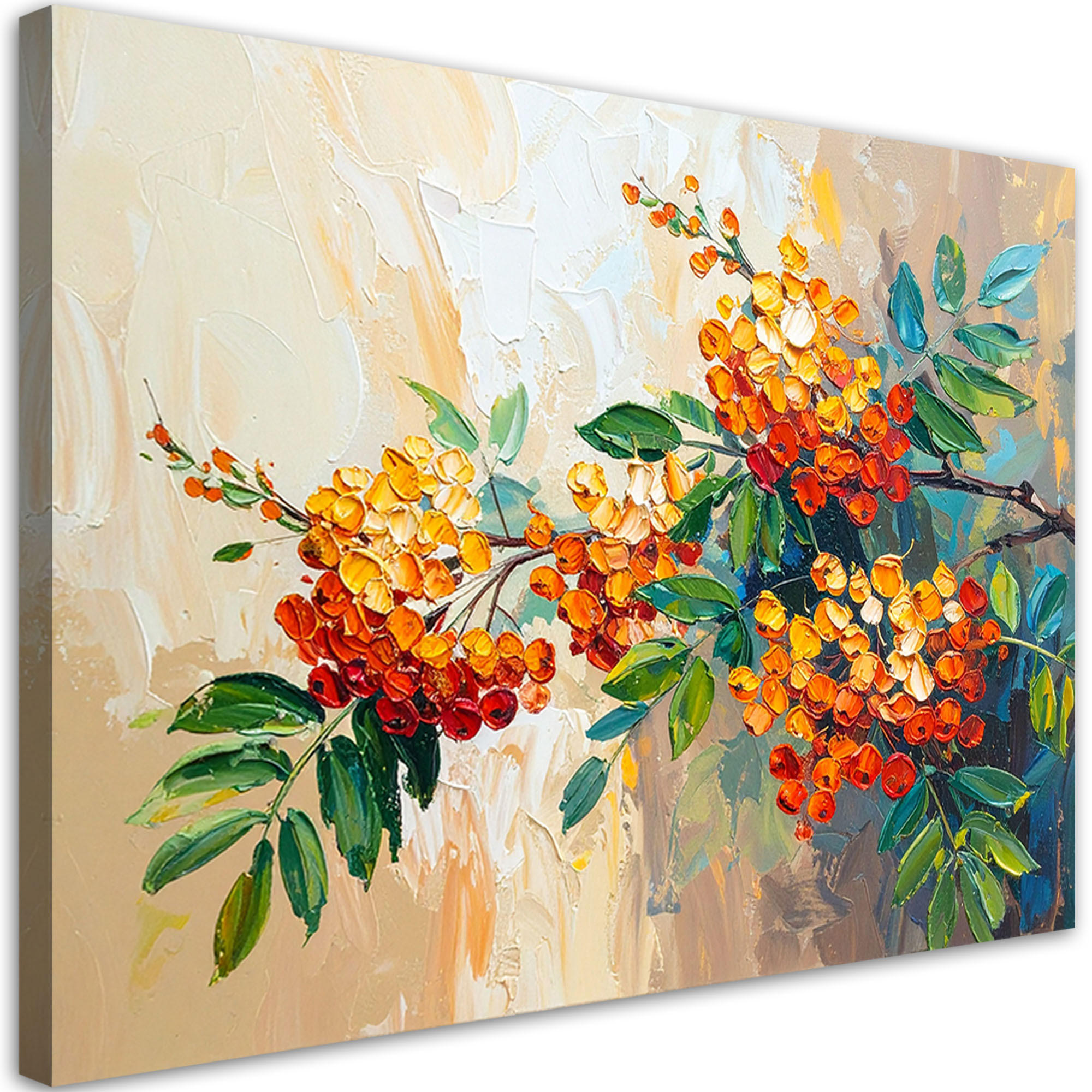 LEINWANDBILD Eberesche Pflanzen auf beigem Hintergrund 120x80cm - Beige, Textil (120/80cm) - Feeby