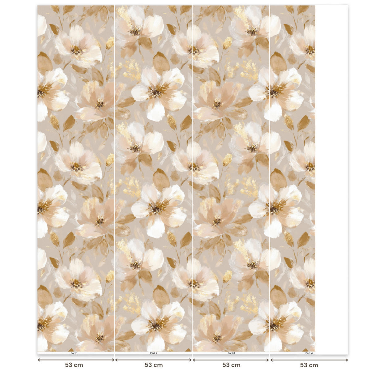 TAPETE - Blumen - künstlerisch - Gold - 200x240 cm - Beige, Papier (200/240cm) - OnlyWow