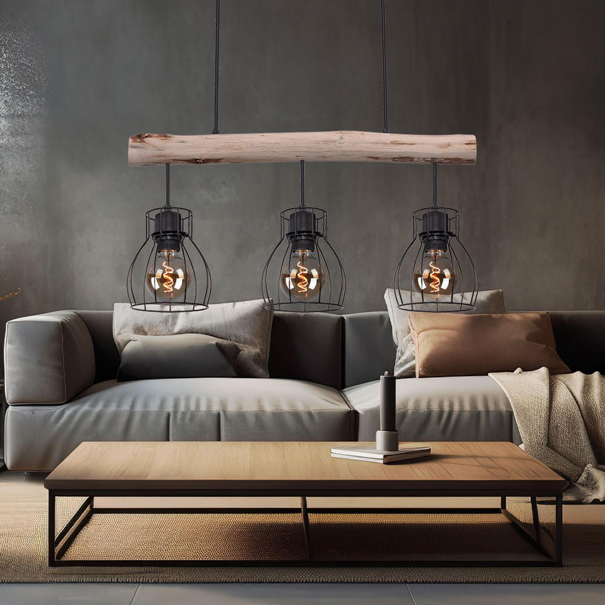 HÄNGELEUCHTE Balken Braun Schwarz - Braun, Holz (55/13.6/140cm)