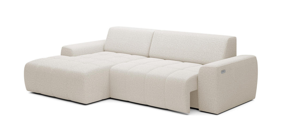 ECKSOFA Savio Freistehend, Mit Abriebfestem Kansas-Stoff, Maße 265x172x81cm, Ausziehbare Sitzfläche 206x92cm, Linke, Helles Beige - Ecru, Holz/Textil (172/265cm) - DomoHome