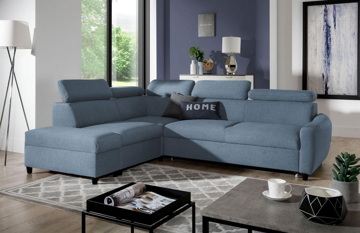ECKSOFA Schlafsofa Anton In Esito - Hellblau, Holzwerkstoff/Textil (265/205cm) - Fun Möbel