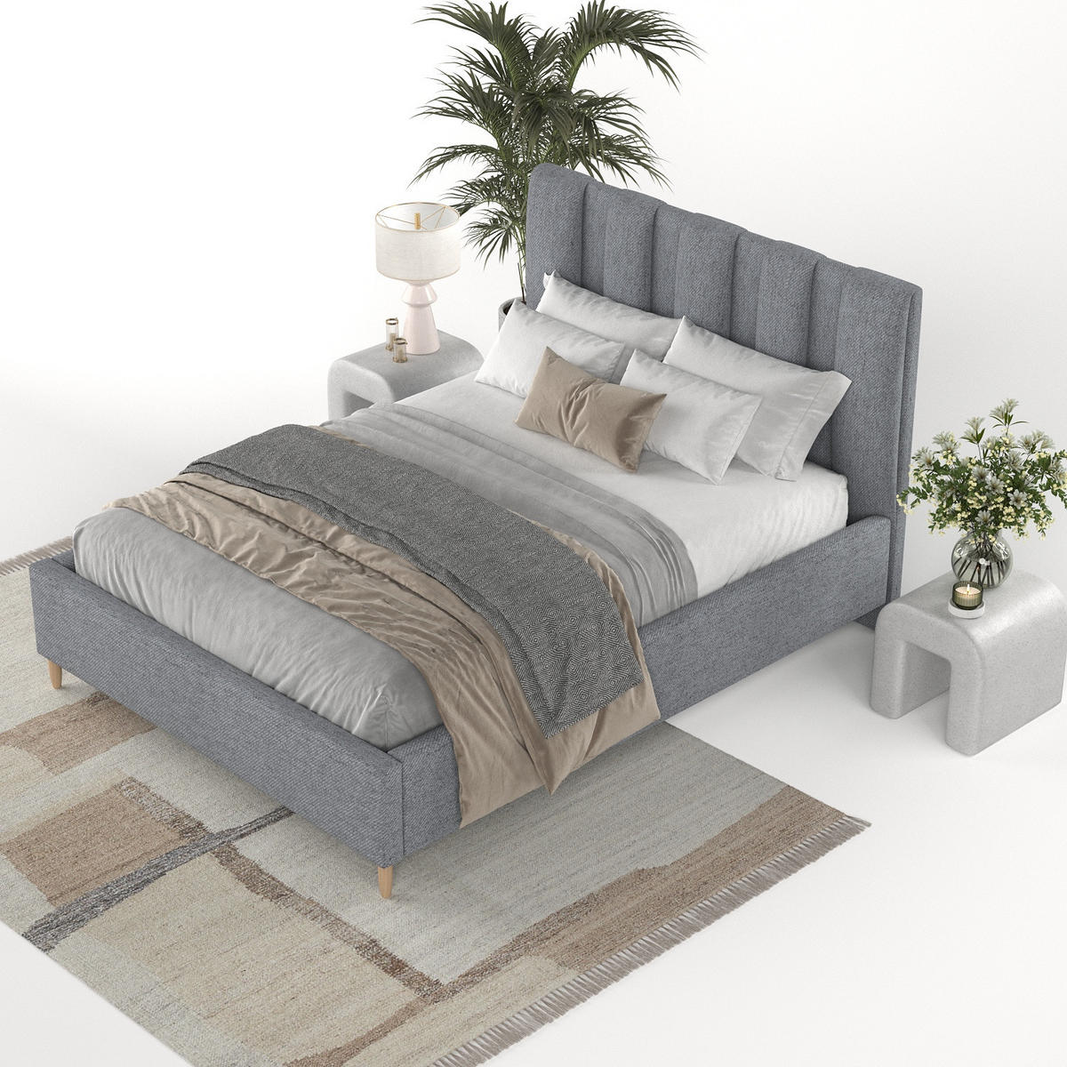 POLSTERBETT Loom 120/200 cm Grau im Neve Stoff - Naturfarben/Grau, Holz/Holzwerkstoff (120/200cm) - AltaBeds