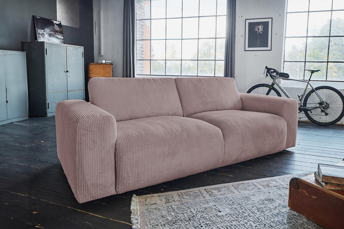 SOFA BODHI Pink Cord - Schwarz/Rosa, Kunststoff/Textil (242/80/110cm) - KAWOLA