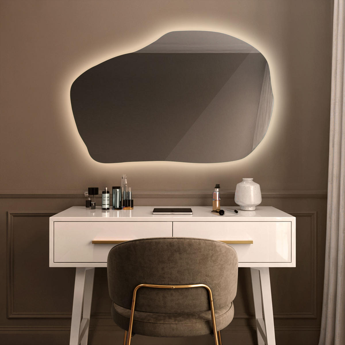 LED SPIEGEL 100 x 65 cm Unregelmäßige Form Warmweiß 3000K - Transparent, Glas (100/65/0.4cm) - TULUP