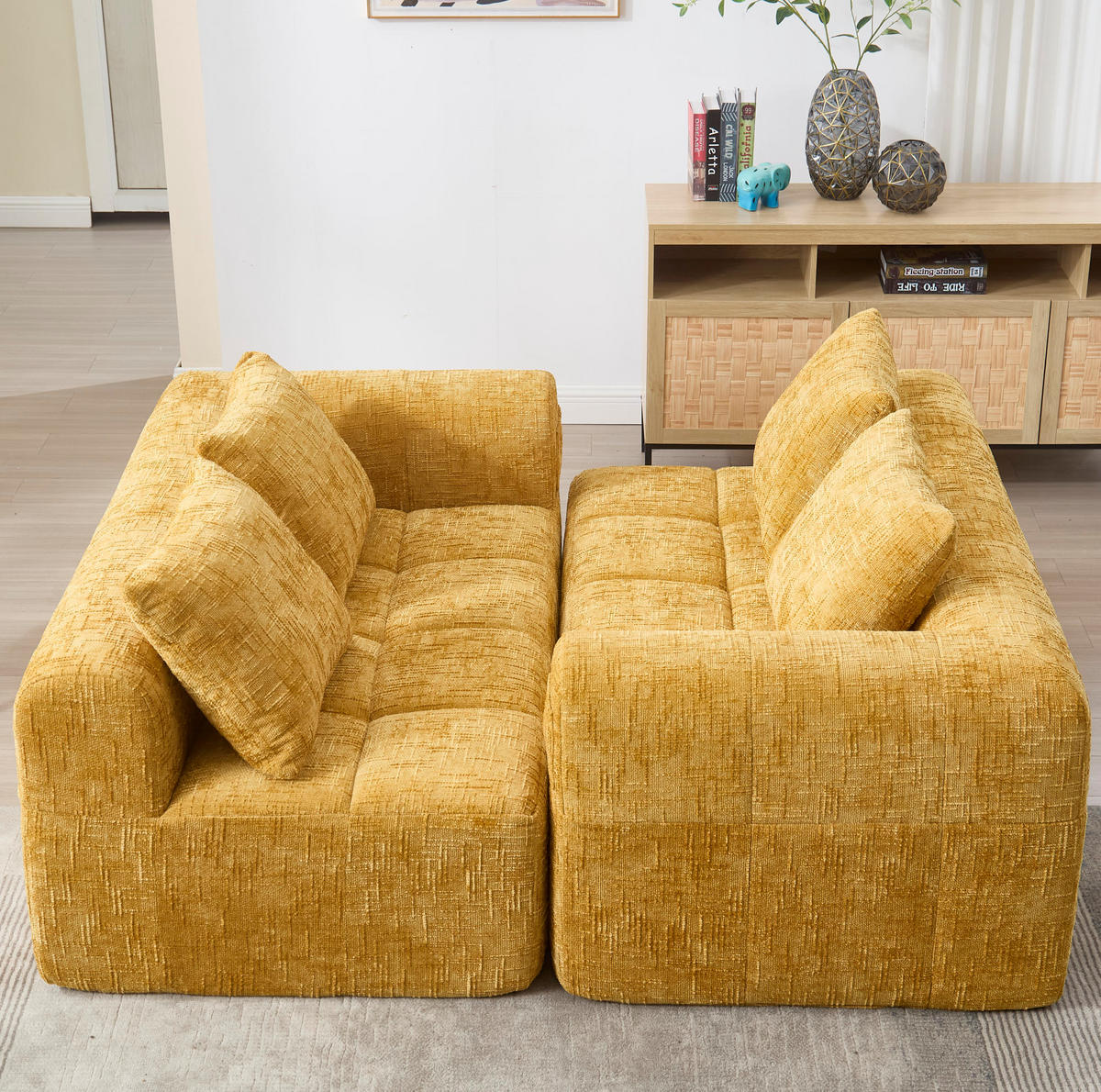SOFA mit Chaiselongue 250 x 158 cm Chenille Yellow - Gelb, Textil (158/250cm) - Meubliv