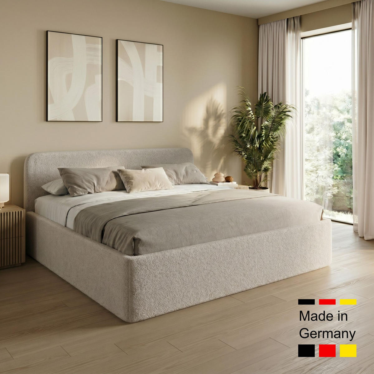 POLSTERBETT 200x200 cm Kaltschaummatratze H3 Bouclé Creme - Creme, Textil (200/200cm) - Home Collective