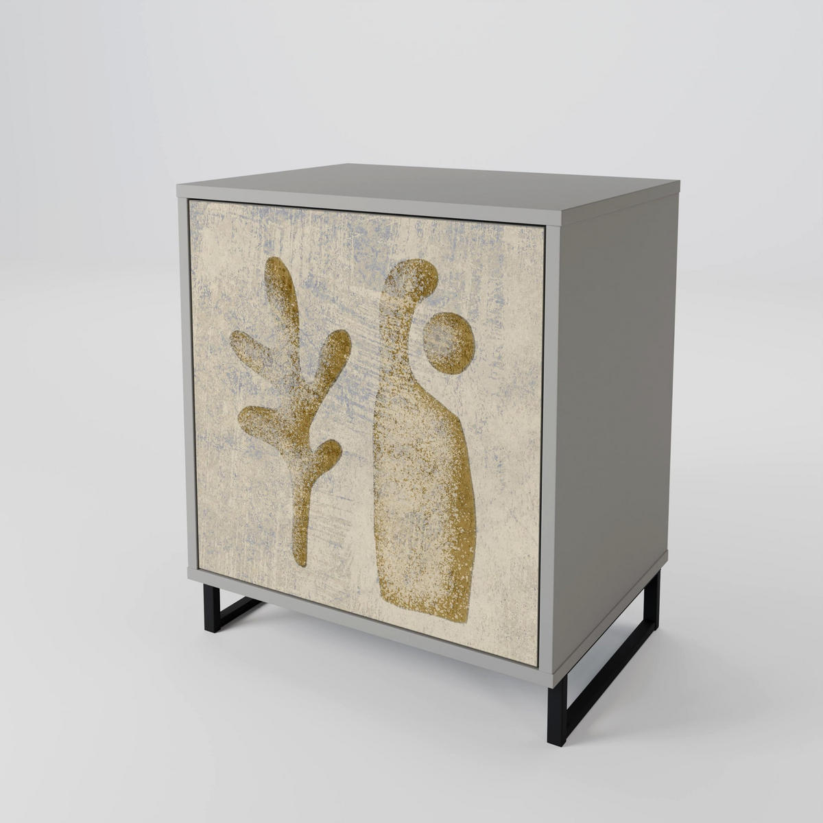 SIDEBOARD SAND SCULPTURES, Grau, 57,5x42x70,5 cm, Schwarze Metall-Sternfüße - Multicolor/Schwarz, Holzwerkstoff/Metall (57.5/70.5/42cm) - SpaceRebels