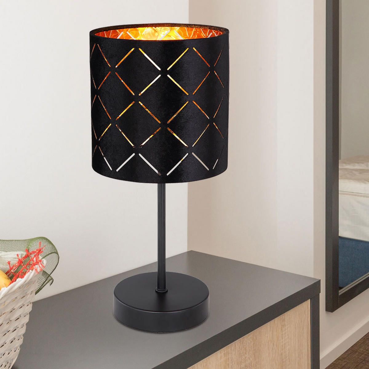 LED TISCHLEUCHTE SUNNA Samt Schwarz - Schwarz, Metall (15/15/35cm) - Globo Lighting