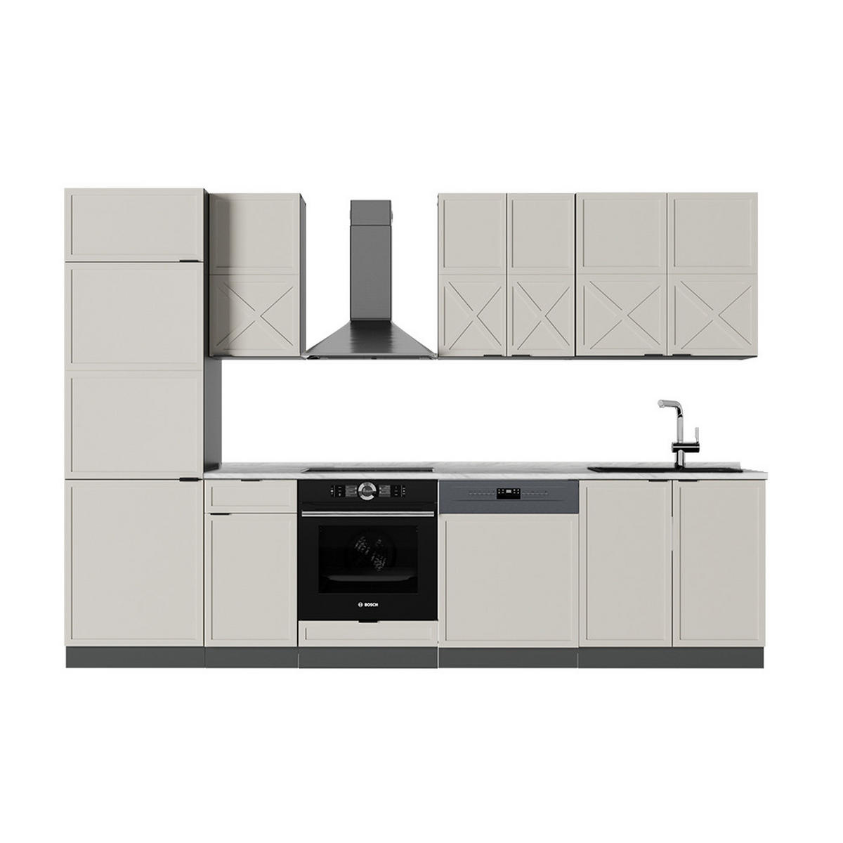 KÜCHENZEILE Fame-Line GrauBeige/Anthrazit 300 cm ohne AP - Anthrazit/Grau, Holzwerkstoff (300/81.6/46cm) - Vicco