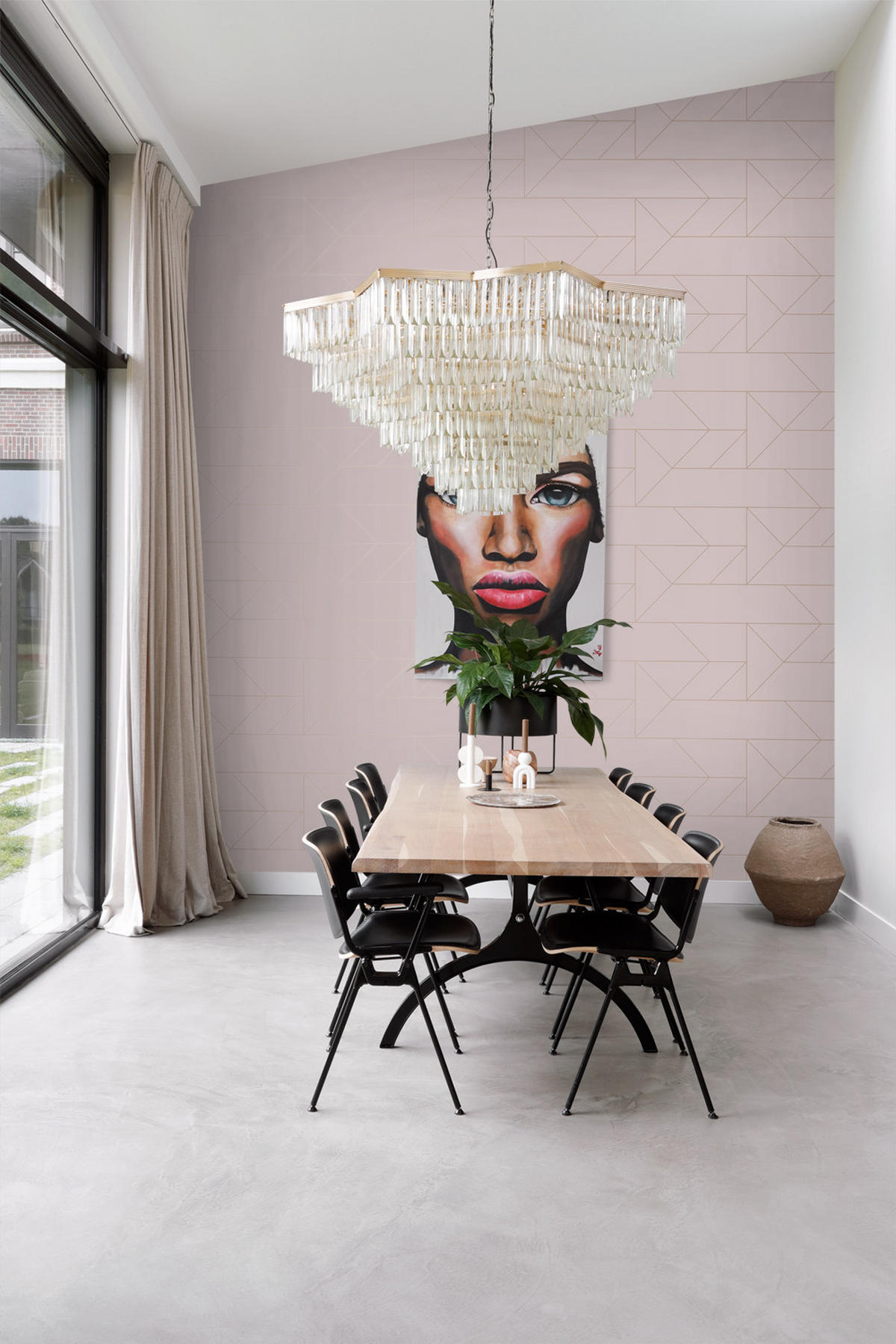TAPETE grafische Linien 53 cm x 10.05 m - Pink, Papier (53/1000cm) - Origin Wallcoverings