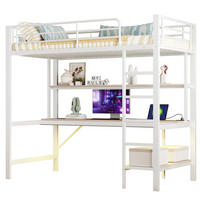HOCHBETT 90/200 cm aus Metall und MDF mit Schreibtisch, Regal, LED, USB und Steckdose Weiß - Weiß, Metall (90/200cm) - Modenvie