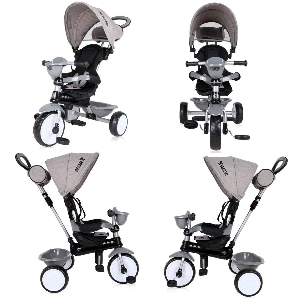 DREIRAD One 3 in 1 grau EVA-Reifen Schiebestange Anti-Rutsch Pedale umbaubar - Grau, Metall (70/50/96cm) - Lorelli