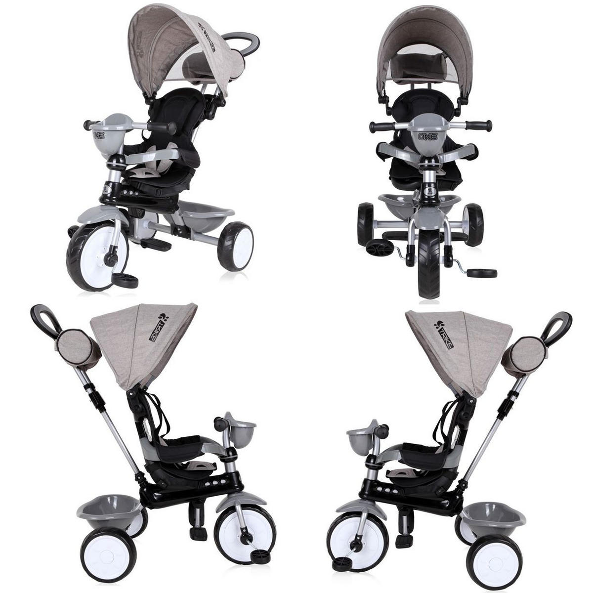 DREIRAD One 3 in 1 grau EVA-Reifen Schiebestange Anti-Rutsch Pedale umbaubar - Grau, Metall (70/50/96cm) - Lorelli