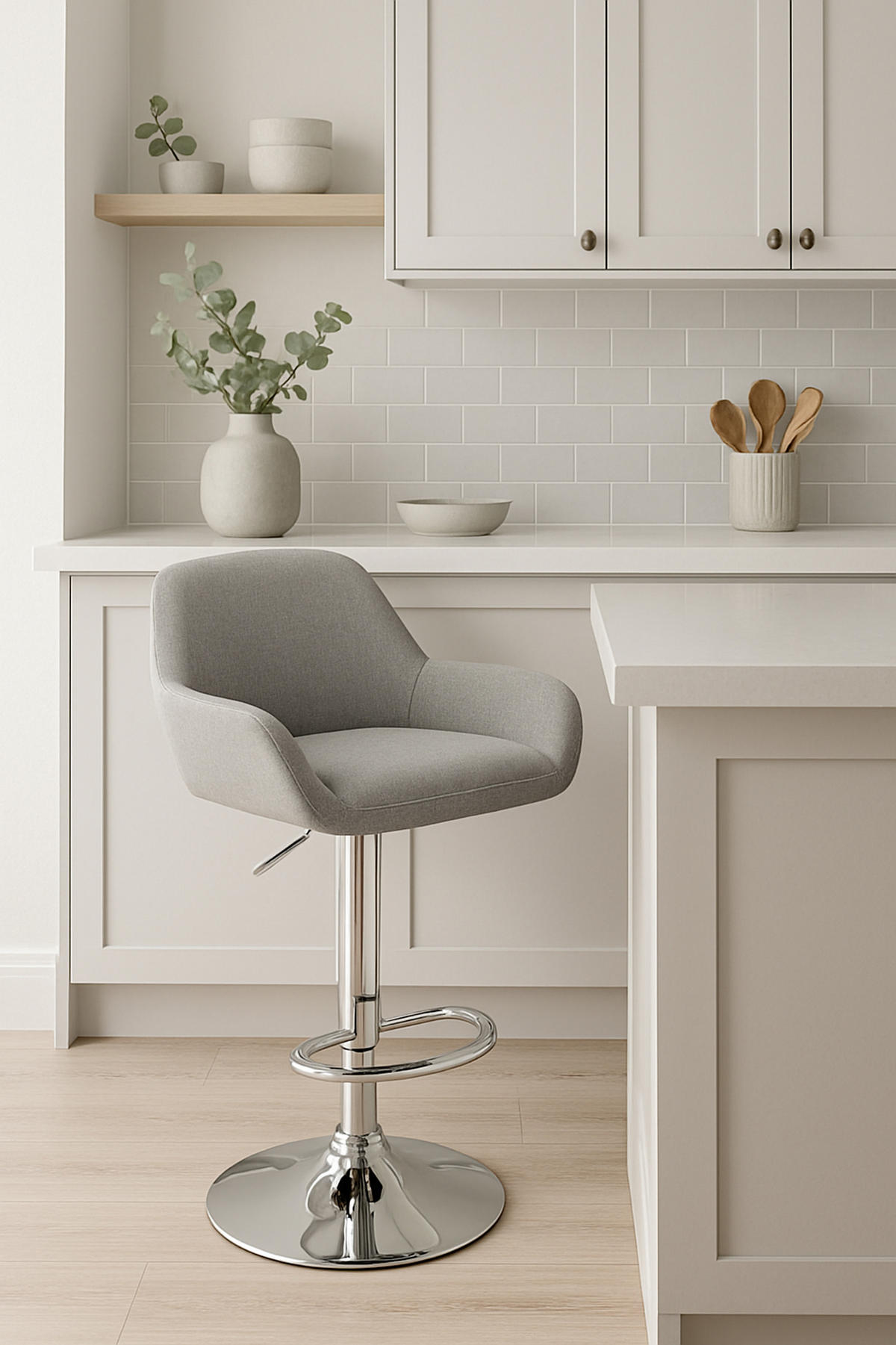BARHOCKER 2er Set Prag Stoff chrom grau - Chromfarben/Grau, Textil/Metall (51/109/52cm) - TPFLiving
