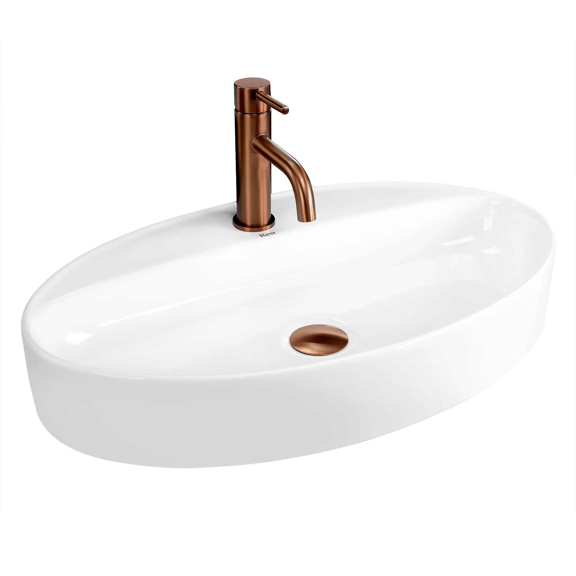 AUFSATZWASCHBECKEN Rea Nastazja 61 - Weiß, Keramik (37.5/10.5/61cm) - REA