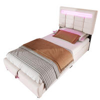 POLSTERBETT 90/200 cm mit Bettkasten, LED-Beleuchtung und USB in Beige - Beige, Textil (90/200cm) - BEAOK