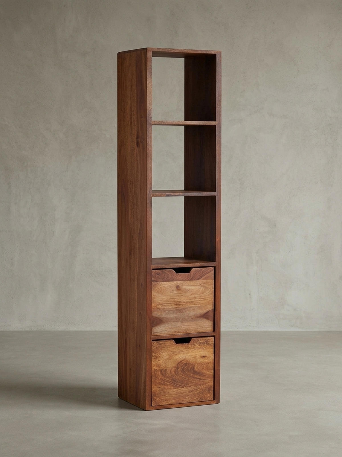 WANDREGAL Massivholz Modern Stil Flexibel mit 5 Ablagen und 2 Schubladen - Braun, Holz (35/150/30cm) - KADIMA DESIGN