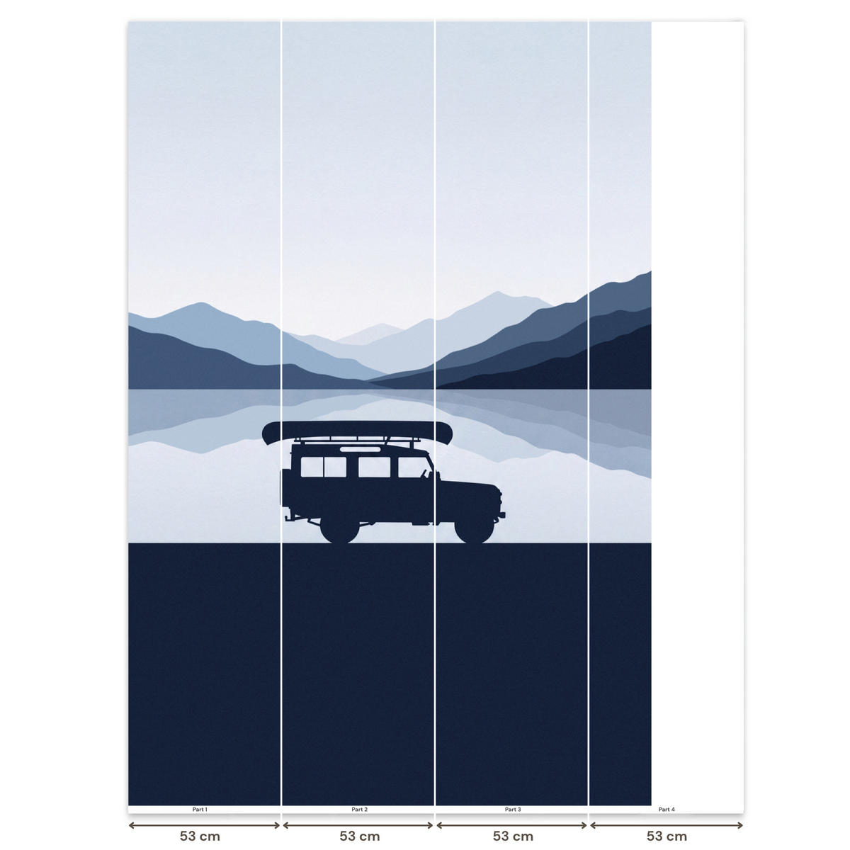 KINDERTAPETE - Auto - See - Berge - Blau - 180x260 cm - Blaugrau, Papier (180/260cm) - OnlyWow