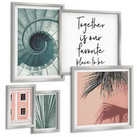 BILDER SET 5er Set - 50x50 cm & 20x30 cm & 40x60 cm Silberner Rahmen - Architektur-Pastellmuster - Silberfarben, Kunststoff (40/60cm) - TULUP