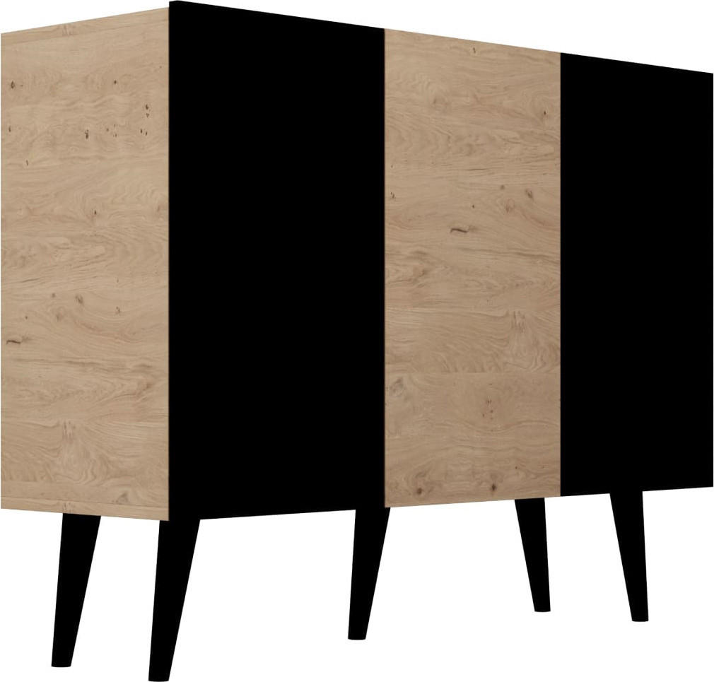 SIDEBOARD Ivy 120/95/40 in Lancelot Eiche, Schwarz - Schwarz/Braun, Holz/Holzwerkstoff (120/95.5/39.9cm) - WFL GROUP