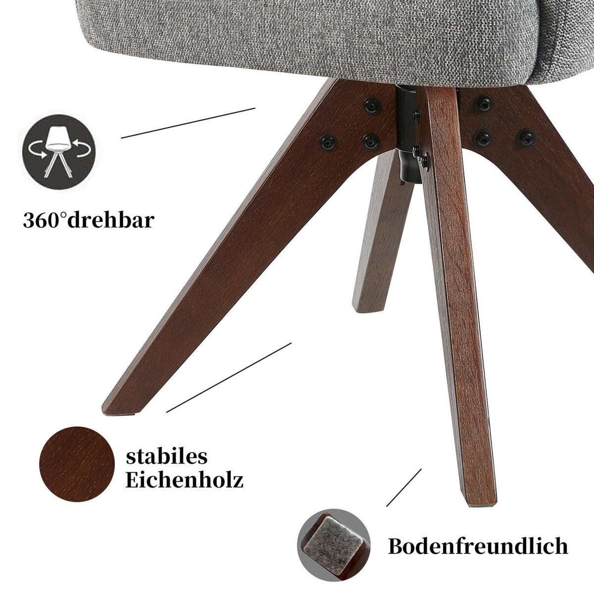 ARMLEHNSTUHL Mika-Juna 2er-Set - Nussbaumfarben/Grau, Eichenholz/Holz (59/94/66cm) - DUBI Möbel