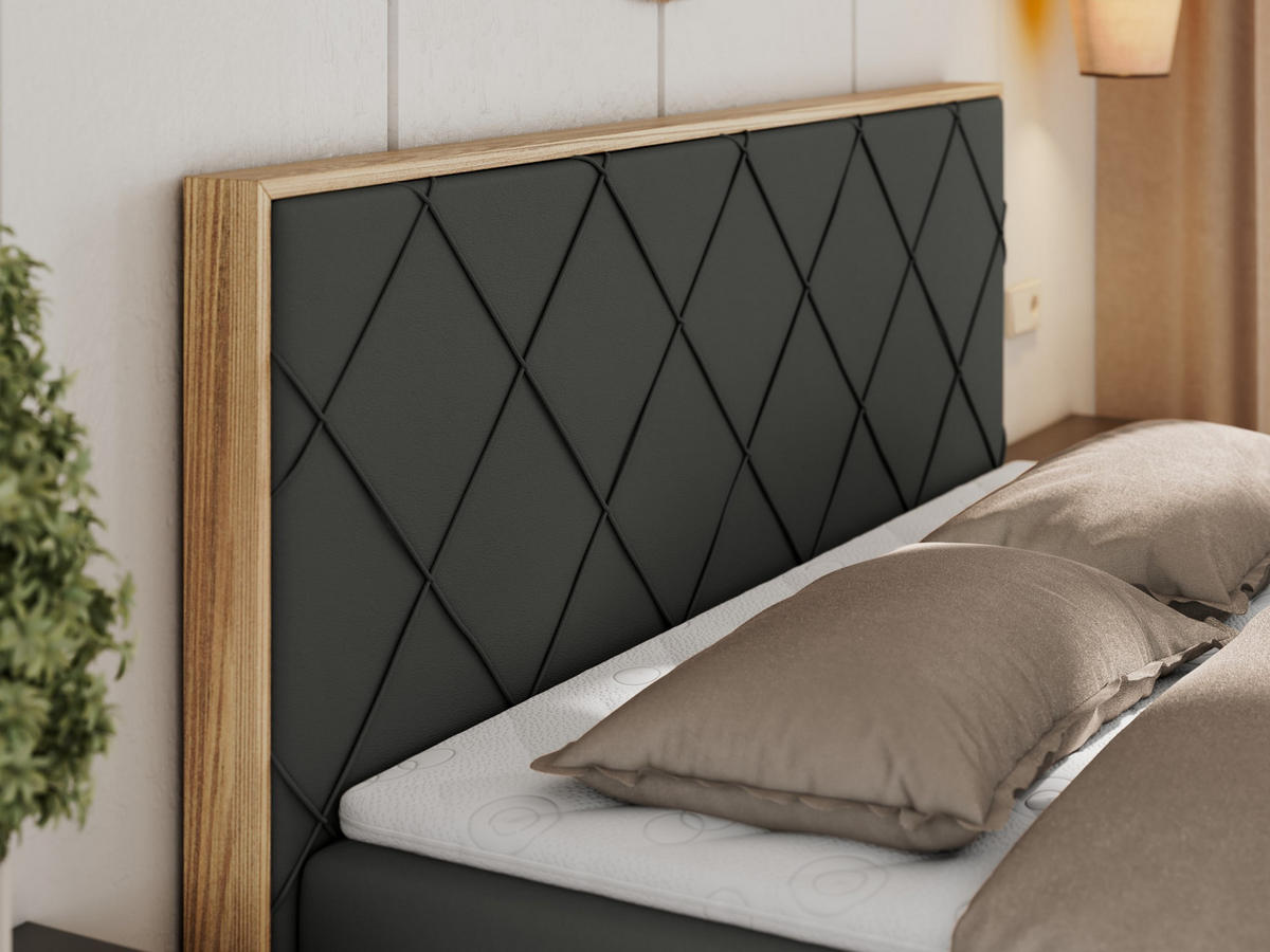 BOXBETT CAICOS 180/200 - Dunkelgrau Kunstleder - H4 - Dunkelgrau, Holz/Textil (180/200cm) - MKS