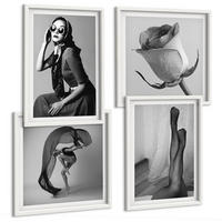 BILDER SET 4er Set - 50x50 cm & 40x60 cm Weißer Rahmen - Stilvolle Porträts eleganter Frauen - Weiß, Kunststoff (50/50cm) - TULUP