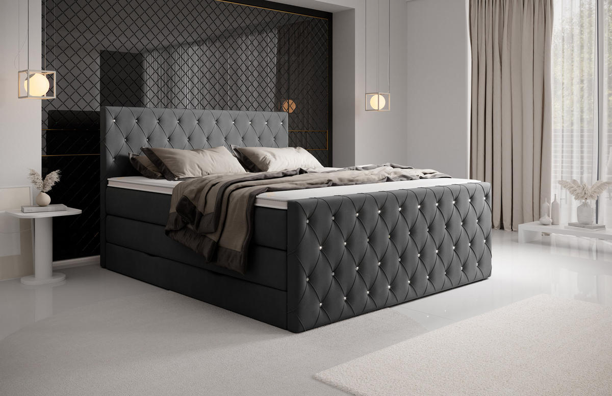 BOXSPRINGBETT Dubai Anthrazit 160 /200 cm H3/H4 Samt - Anthrazit, Textil (160/200cm) - wonello
