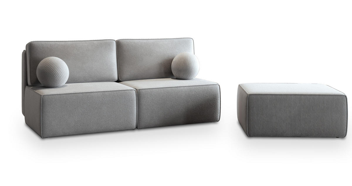 ECKSOFA VARNA P Hellgrau Kordstoff mit Schlaffunktion - Hellgrau, Holz (196/158cm) - MASSENO