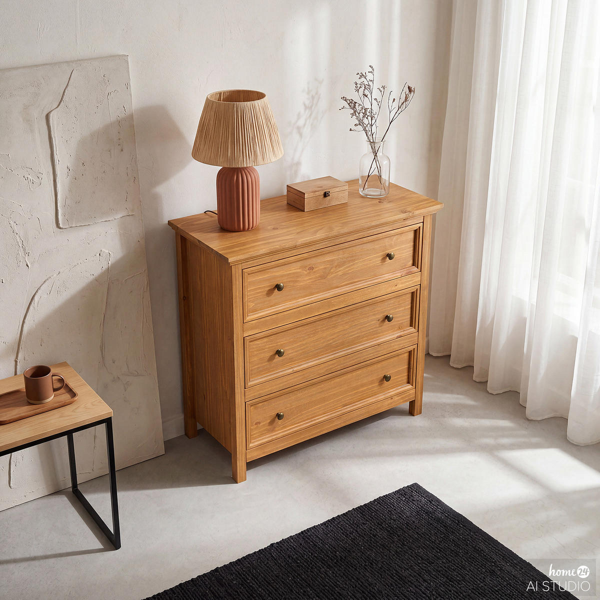 MASSIVE KOMMODE - Massivholz - Natur - Braun/Kieferfarben, Holz/Metall (96/89/42cm) - home24
