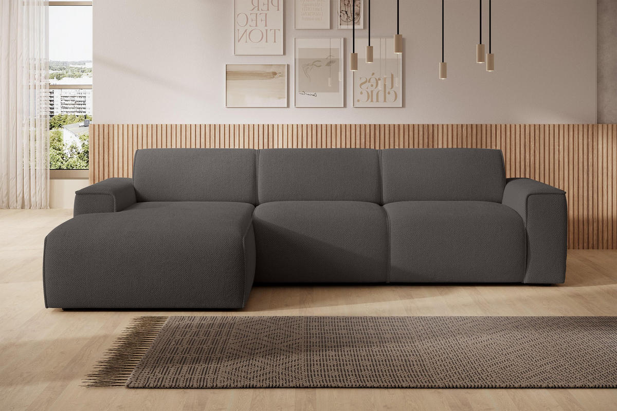 ECKSOFA L Form Didim mini Grau 310/165/78 cm – stilvolle kleine Eckcouch L - Schwarz/Grau, Kunststoff/Textil (165/310cm) - AX Living