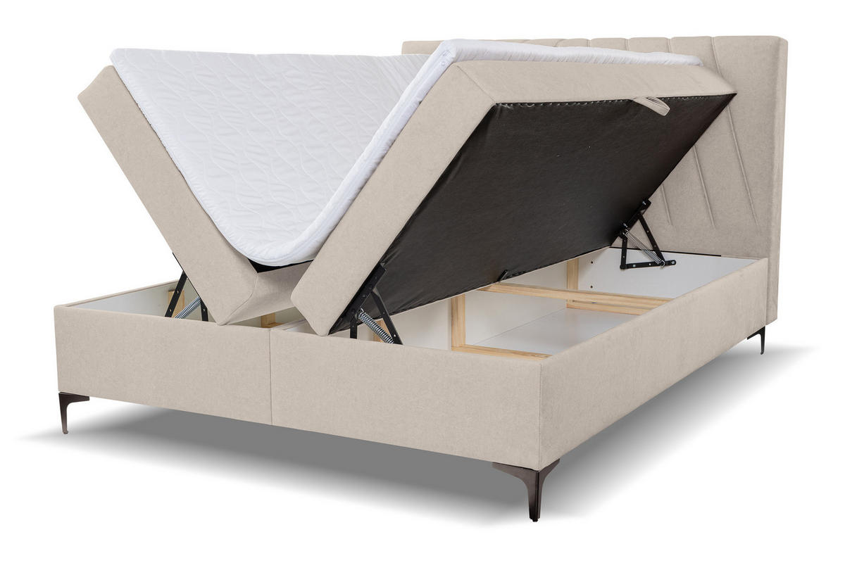 BOXBETT CAPRI mit 2 Bettkästen, Maße: 140x200 cm, Farbe: Beige , Velourstoff, mit Bonell-Matratze inkl. Topper - Beige, Holz/Kunststoff (140/200cm) - VENASI MÖBEL