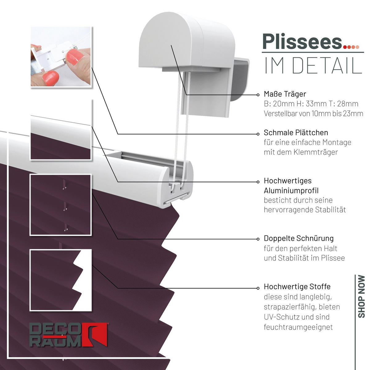 PLISSEE Basic ohne Bohren - Violett, Textil (100/150cm) - Deco-Raum