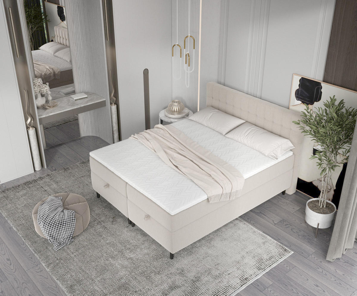 BOXBETT Milo Beige 160/200 cm - Beige/Schwarz, Holz/Holzwerkstoff (160/200cm) - Maison de Reve
