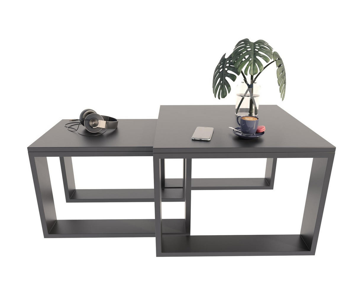SATZTISCH im Industrie-Stil Schwarz 2er-Set - Schwarz, Holzwerkstoff (59.6/60/43.3cm) - Matkam Möbel
