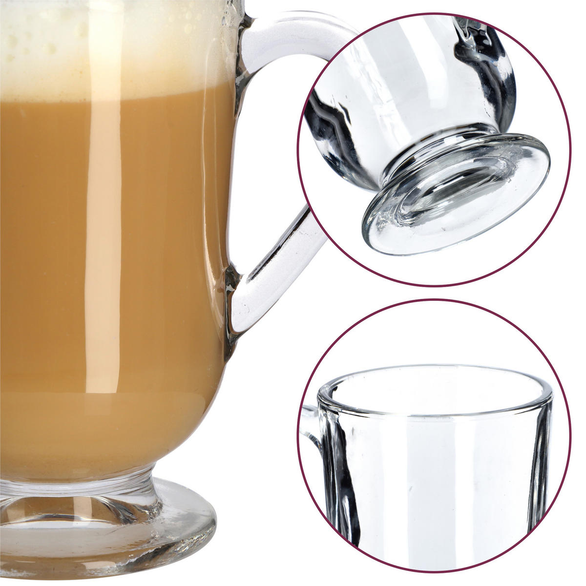 KADAX 6x Kaffee-Latte-Teegläser 300 ml Glasset mit Griff - Transparent, Glas (0.3L) - KADAX