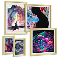 BILDER SET 5er Set - 50x50 cm & 20x30 cm & 40x60 cm Goldrahmen - Farbenfrohe Fantasy-Kunstillustrationen - Goldfarben, Kunststoff (40/60cm) - TULUP