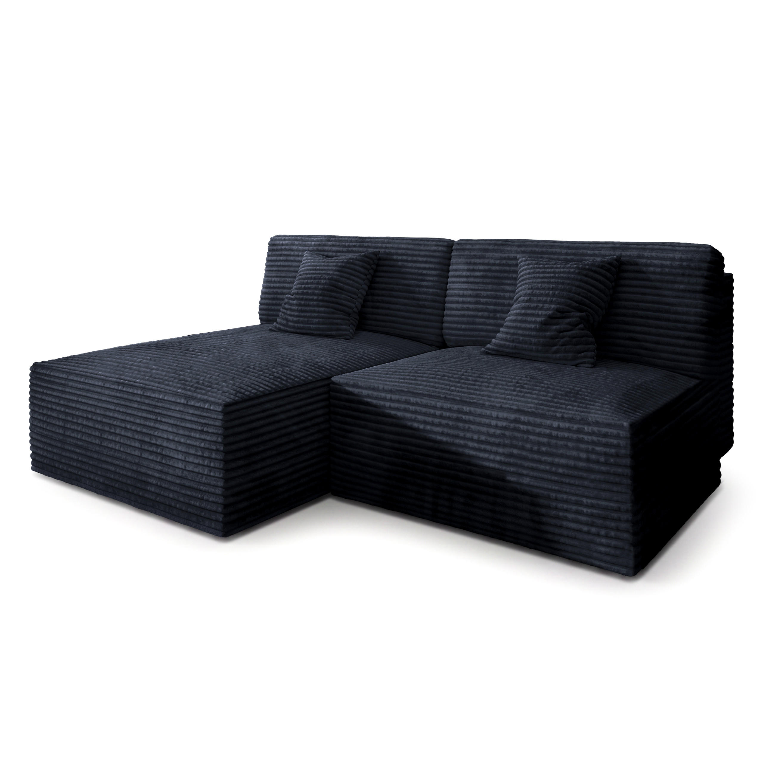 ECKSOFA FIORO Schwarz Kordstoff mit Schlaffunktion - Schwarz, Holz (204/148cm) - MASSENO