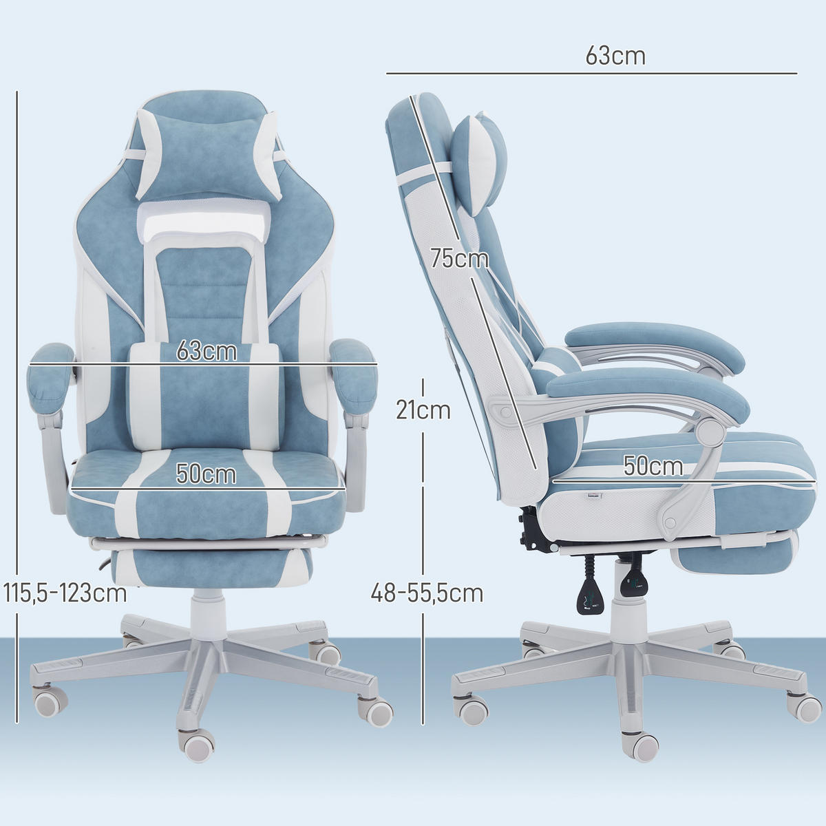 GAMING-STUHL Blau 63.0/63.0/123.0 cm - Blau, Kunststoff (63/123/63cm)
