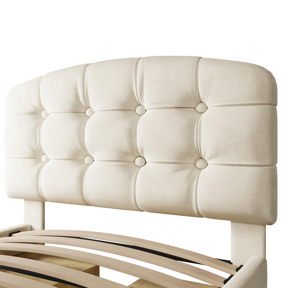 POLSTERBETT 90/200 cm in Beige mit Schubladen, Regalfächern und Lattenrost Samt mit verstellbarem Kopfteil - Beige/Grau, Holzwerkstoff/Textil (90/200cm) - STILVORA