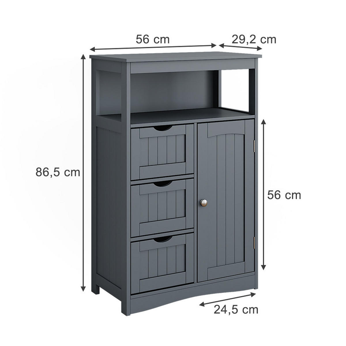 MIDISCHRANK Bianco Grau 56 x 86.5 cm - Grau, Holzwerkstoff (56/86.5/29.2cm) - Vicco