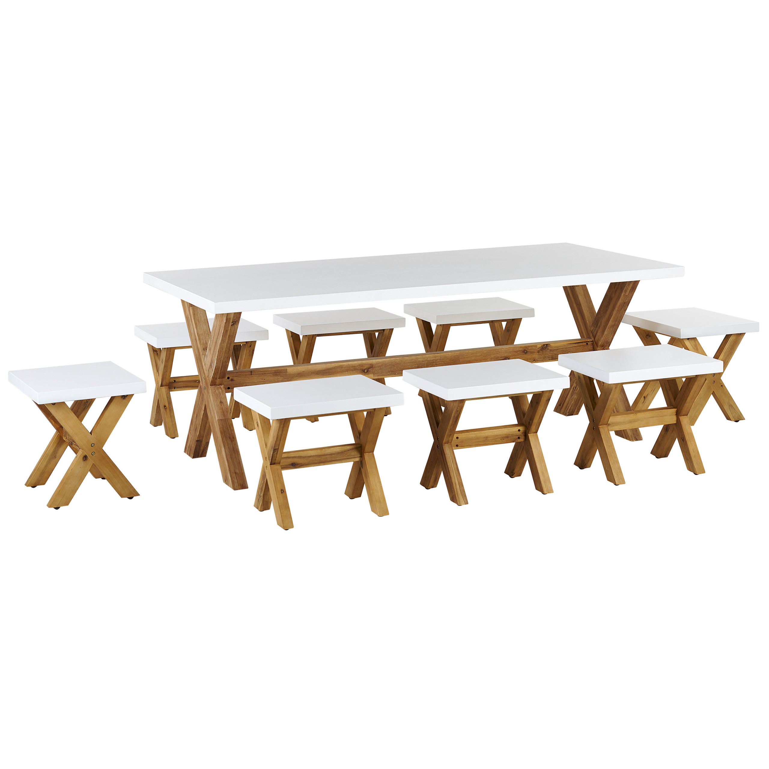 MOBILIER DE GRĂDINĂ set cu 8 locuri fibrociment alb 9 piese Olbia