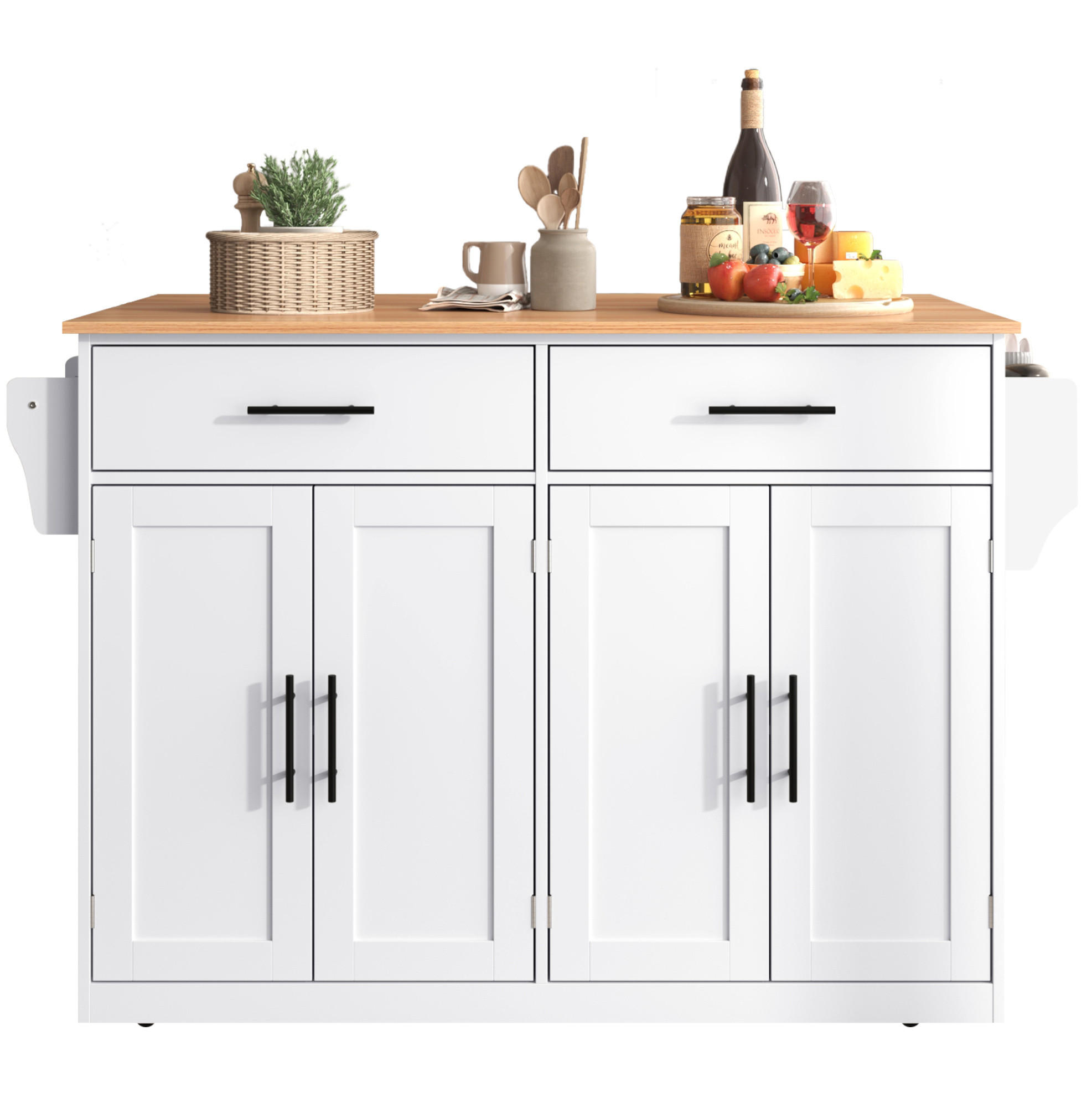 KÜCHENINSEL 120/91,5/46 cm Weiß/Natur aus MDF mit klappbarer Tischplatte - Weiß, Holzwerkstoff (71/91.5/120cm) - OKMYHOME