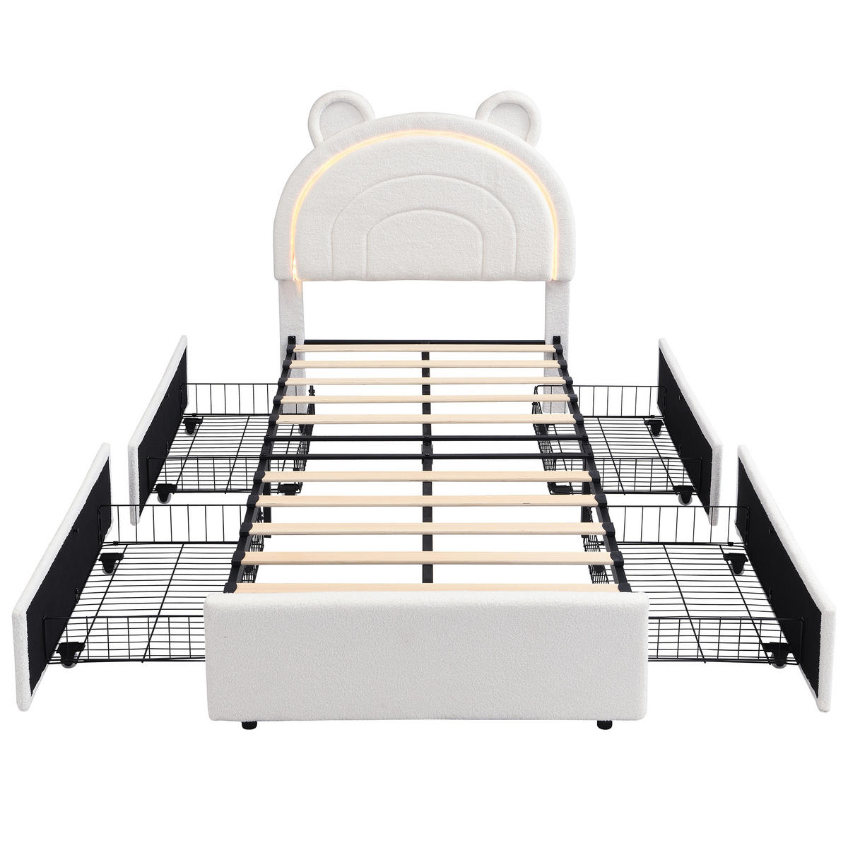 STAURAUMBETT 90/200 cm mit Bären-Kopfteil und 4 Schubladen, DE-41734, in Beige - Beige, Holzwerkstoff (90/200cm) - ComfortXL