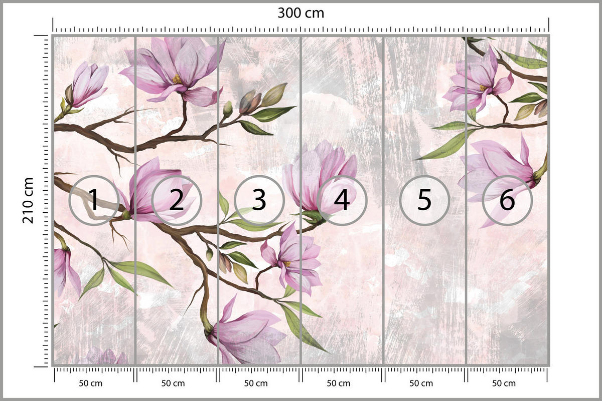 FOTOTAPETA Pre Spálňu Ružové Kvety Magnólie Botanická 300 x 210 cm - oranžová/hnedá, papier (300/210cm) - Muralo