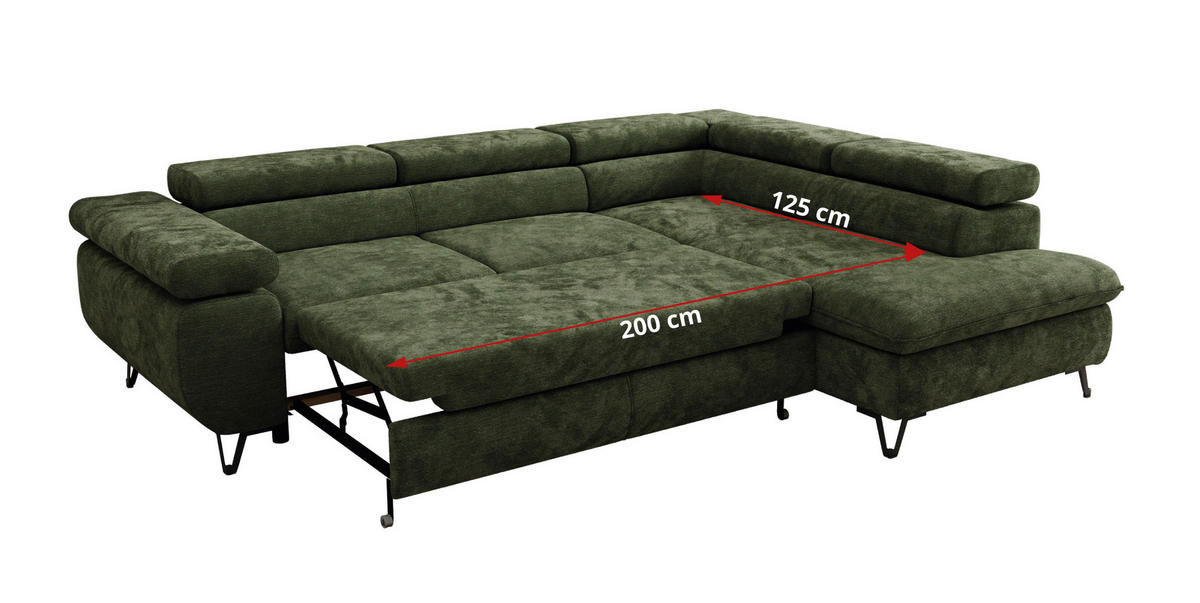 ECKSOFA PABLO L Dunkelgrün Schenille glatt - Rechts Seite - Dunkelgrün/Schwarz, Textil/Metall (273/208cm) - MKS