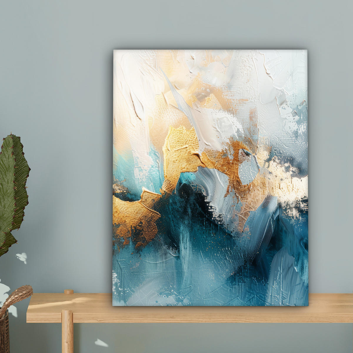 LEINWANDBILD Abstrakt - Kunst - Gold - Blau Room Decor 30x40 cm - Petrol, Textil (30/40cm) - MuchoWow