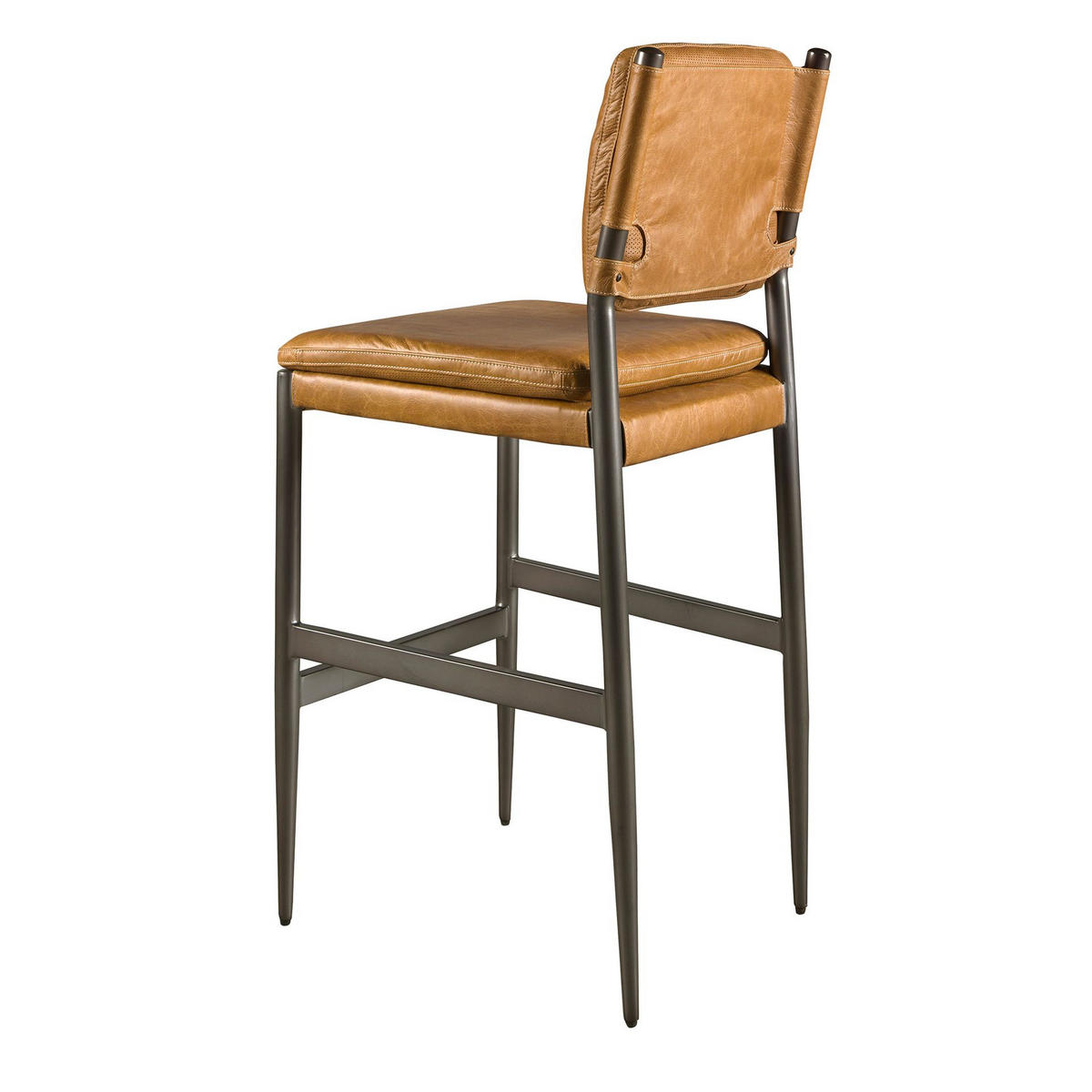 BARHOCKER Brauner Lederhocker 49/55/112 cm - Schwarz/Braun, Leder/Metall (49/112/55cm) - ANGEL CERDA