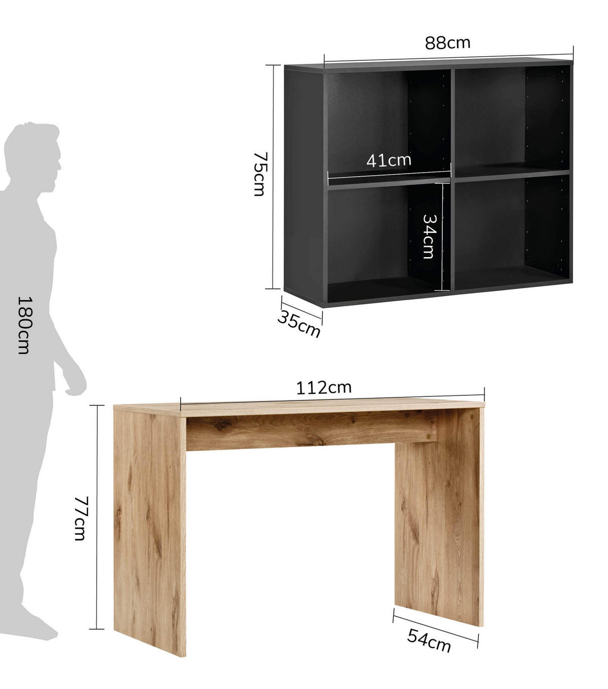 SCHREIBTISCH Der Produktive - Eichefarben/Schwarz, Holzwerkstoff (54/112/77cm) - Mokebo