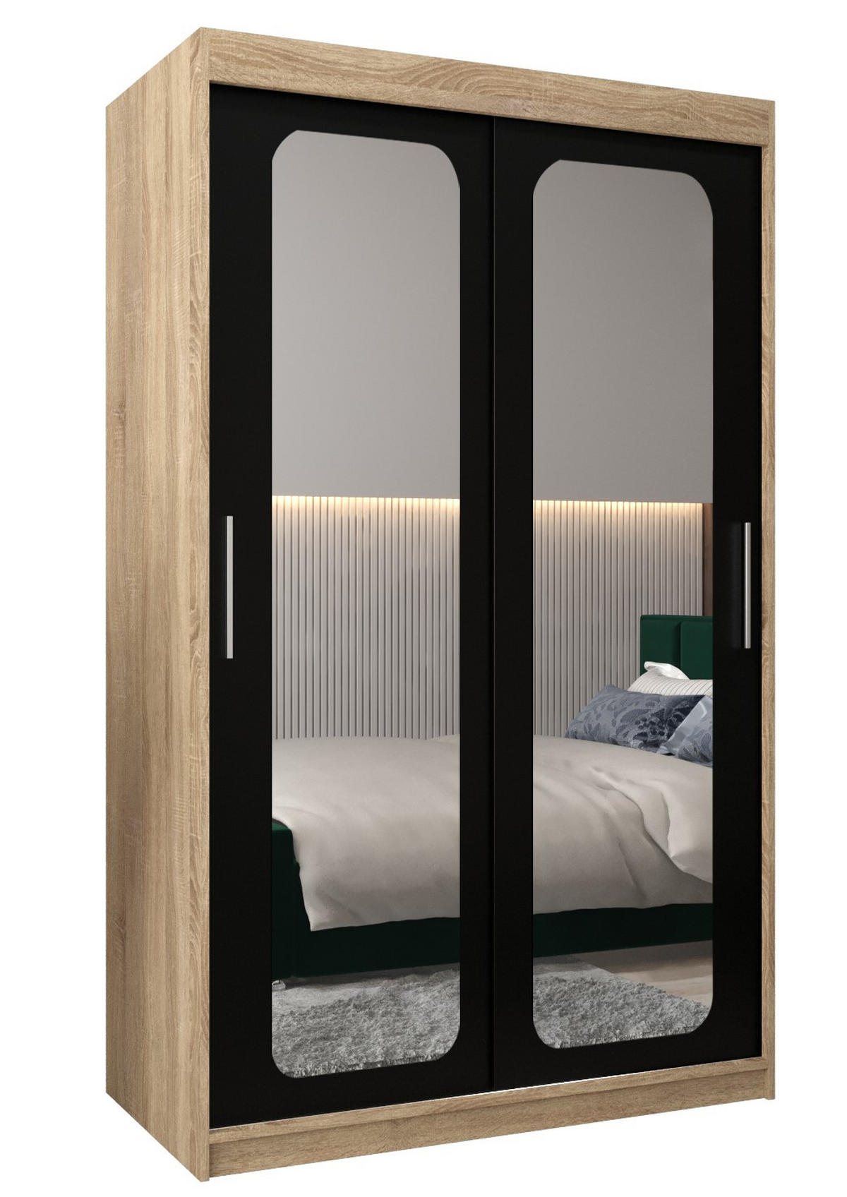 SCHWEBETÜRENSCHRANK 200/120/62 2-türig - Silberfarben/Schwarz, Holz/Kunststoff (120/200/62cm) - Abiks Möbel